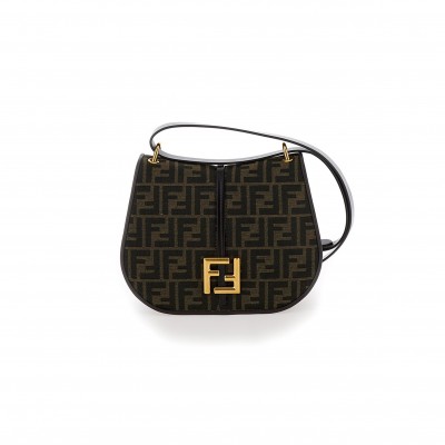 FENDI 'C'MON MEDIUM' BROWN SATCHEL BAG WITH FF LOGO IN FF JACQUARD FABRIC WOMAN 8622AL (25*20*7cm)